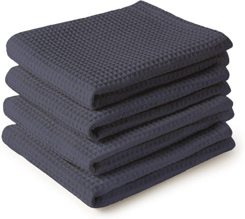 Encasa Homes Anti-Odour Waffle Kitchen Dish Towels, 28"x18", 4 Pc Set, Highly Absorbent, Cotton - Grey