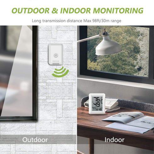 Timloon 328ft Digital Indoor Outdoor Thermometer Hygrometer Wireless Weather Station, Temperature Humidity Monitor