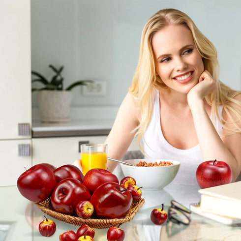 15 (5pcs Red+10pcs Pcs Artificial Apples, Fake Red Apples Fruits Simulation Realistic Fake Apple Prop Decorative Dining