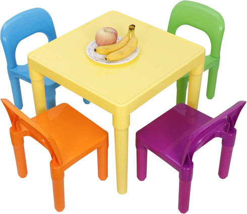 4 Set, Kids Table and Chairs Toddler Table Plastic Sturdy Desk for Reading, Art, Homework
