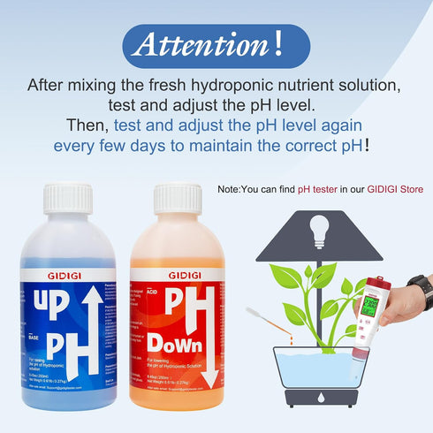 Strips(8.45oz/250ml) Hydroponics pH Up Down Solution pH Control Kit,pH Adjuster for Hydroponic, Aquaponic, Balance