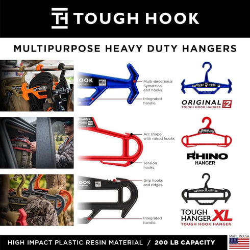 Rhino Tough Hook Heavy Duty Clothes Hangers - USA-Made Military Grade Coat Hanger for Body Armor & Jacket, 200-lb