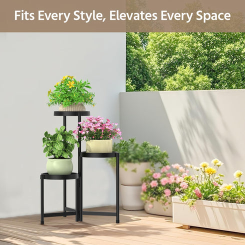 3 LASZOLA Tiered Plant Stand Indoor Outdoor with Plastic Tray, Corner Folding Tall Flower Display Rack, Modern Plant