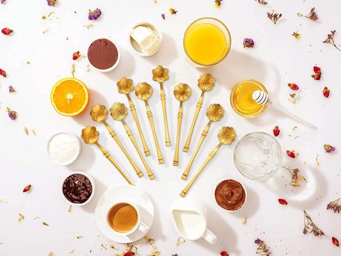 10 Pcs Flower Spoon Coffee Teaspoon Set, Stainless Steel Tableware, Creative Dessert Spoons Mixing Spoon