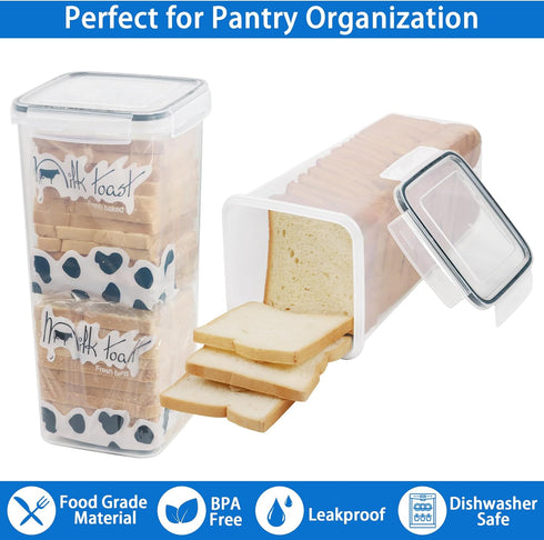 Tiawudi 2 Pack Counter, 5.6 5.3L Bread Box, Plastic Bread Container, Bread Storage for Kitchen Bread Keeper