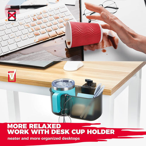 kemimoto Desk Cup Holder, Caddy Organizer Cup Holder for Office Table, Lawn Chair, Golf Cart, Pontoon Boat, Suitable for Most 18-32 oz Bottles, Transparent Brown by KEMIMOTO