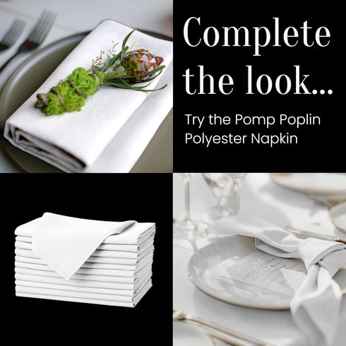 Pomp White Premium Polyester Tablecloth, 60" x 102" Inch, Wrinkle & Stain Resistant Easy Care Fabric for 6FT Table
