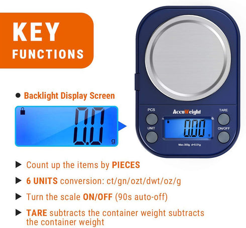 AccuWeight Digital Gram Scale for Weed with 300g/0.01g Limit Small Pocket Coffee Scale with High Accuracy, School Powder Jewelry Scale with Tare and Calibration for Kitchen Food Scale by AccuWeight