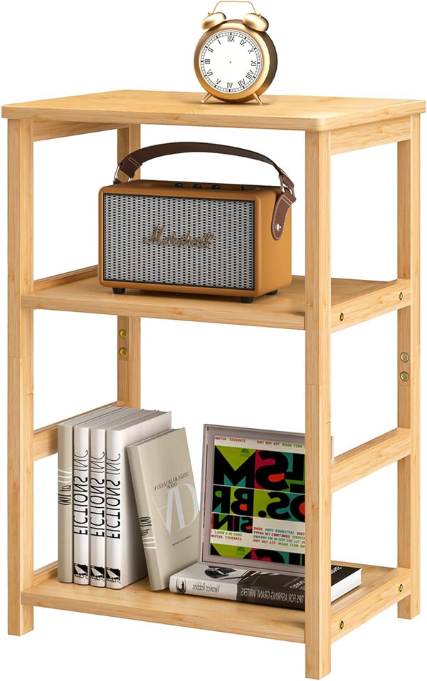 VASMIA End Table, 3-Tier Side Table with Storage Shelf, Bamboo Nightstand Bedside Table