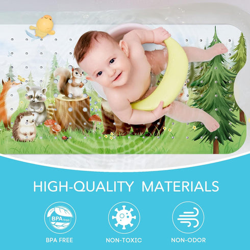 Slip-40 16 Inch, SHUCHING Woodland Animal Bath Mat for Tub Non X Bathtub Mat Non Slip for Baby Kids, Long Toddler