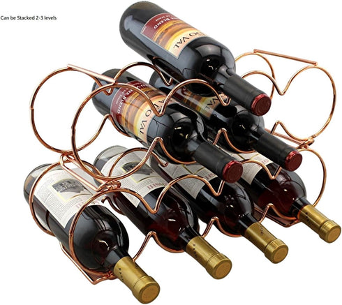 Dependable Industries Essentials Rose Gold Stackable Table Top Wine Rack, Holds 7 Bottles, Perfect for Home Decor