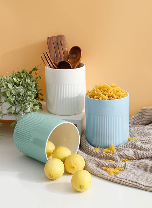 Ceramic Kitchen Utensil Holder, 7" Large Stable Crock, Cooking Organizer for Kitchen Counter, Dishwasher Safe, White