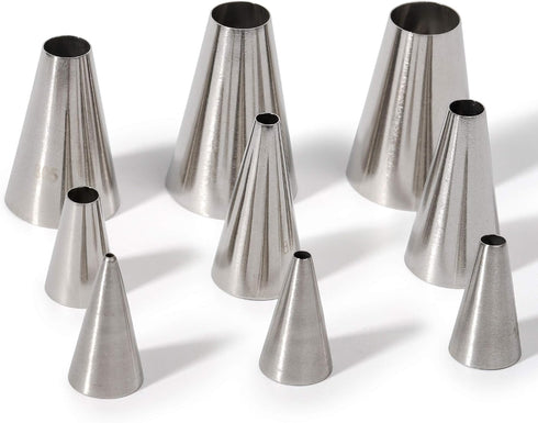 Round Piping Tip Set, 9 Stainless Steel Pastry Tips in Graduated Sizes with 20 Disposable Decorating Bags for Cupcakes,
