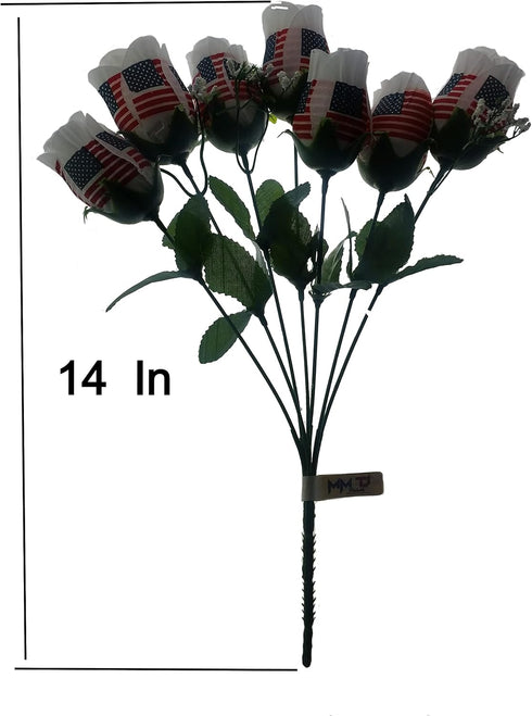 Patriotic Flowers Bouquet - 7 Stems Red White Blue, US Flag Decor for Memorial Day, 4th of July, Veterans Day