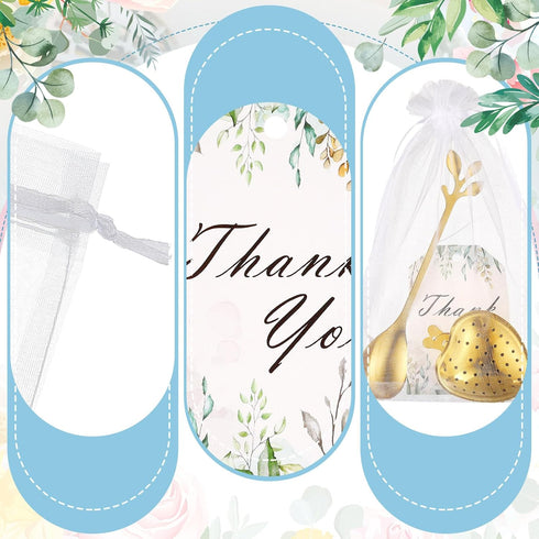 Yiyiring 25 Sets Bridal Shower Tea Party Favor for Guest Leaf Tea Spoon Heart Shape Infuser Ball for Loose with Thank