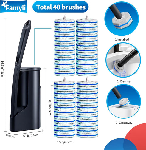 FAMYLI Wands40 Disposable Toilet Brush - Toilet Bowl Cleaner, Toilet Cleaning Supplies, Toilet Brush with Holder