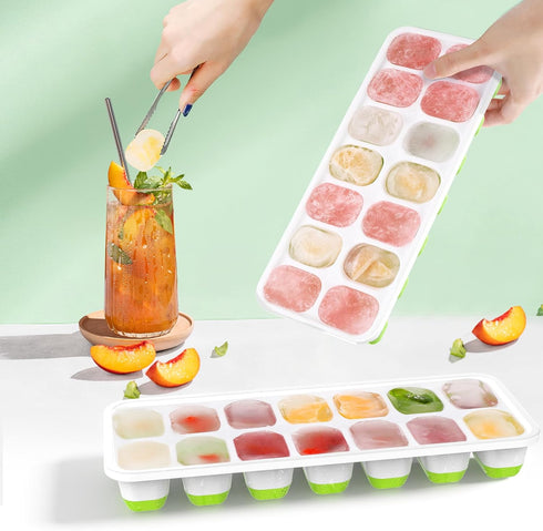 Ice Cube Trays, 4 Pack Durable Stackable Trays with Spill-Resistant Lids, Easy-Release Silicone Ice Maker