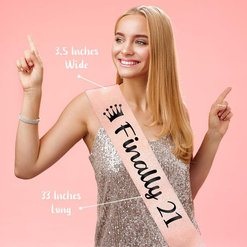 21st Birthday Party Decorations for Her, Rose Gold Supplies Big Set with Birthday Banner and 21 BDay Digit Balloons