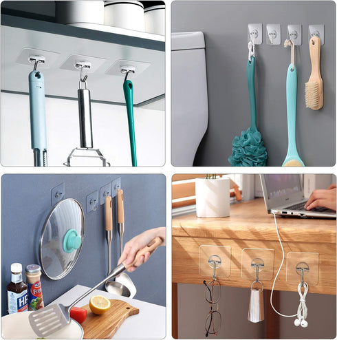 Adhesive Hooks Removable Wall Hooks, 13 LB Ceiling Hook, Transparent Seamless Waterproof, 10 Pack