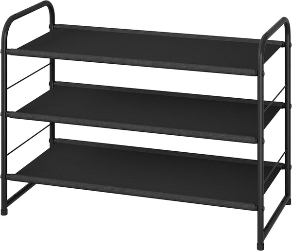 Simple Trending 3 Tier Stackable Shoe Rack, Expandable Adjustable Fabric Shoe Shelf
