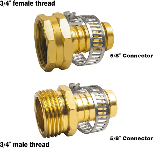 Xiny Tool Hose Repair Connectors with Clamps, 5/8" Aluminum Garden Hose Repair Kit, Female and Male Connectors & Fitting