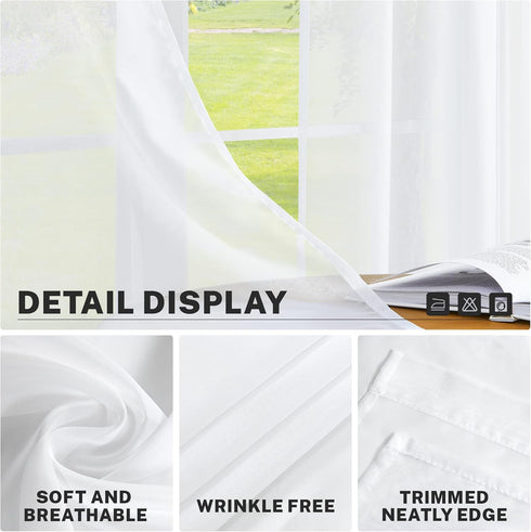 MRTREES White Sheer Kitchen Tier Curtains, 34 x 24 inch Light Filtering Rod Pocket Voile Cafe Curtains, 2 Panels