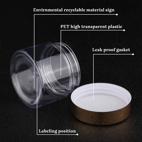 SATINIOR 6 Pack 2 oz Plastic Jars with Lids, Wide-mouth Refillable Leakproof Round Empty Jars for Travel