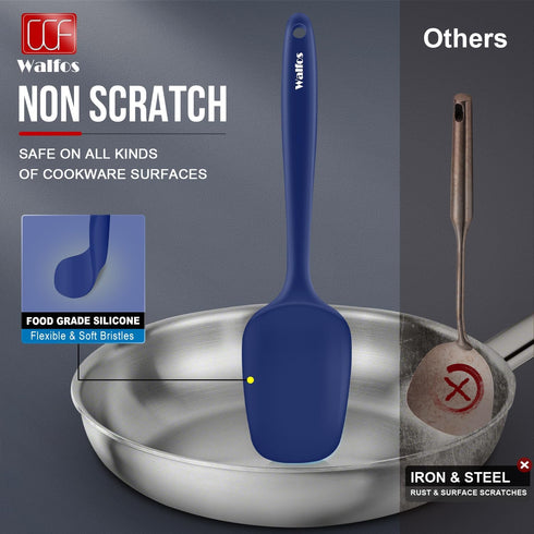 Walfos Silicone Spatula Set (5pcs), 600? High Heat Resistant Kitchen Spoon, Navy Blue Spatulas for Cooking and Baking
