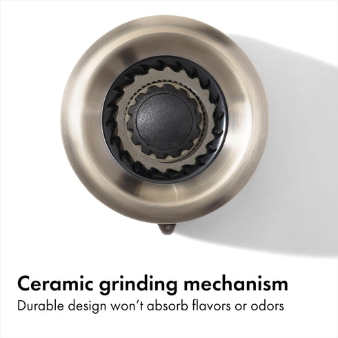 Settings, OXO Good Grips Contoured Mess-Free Pepper Grinder, Adjustable Ceramic Grinder with Five Black Pepper Mill