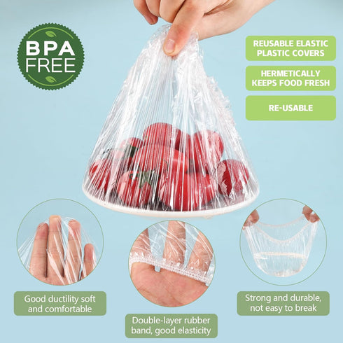 Plastic Bowl Covers 100pcs Reusable Elastic Shower Caps for Outdoor Food, Sourdough Bread Proofing, Keep Bugs Away