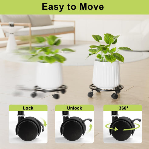 Chinpakden 10.24" 2 Pack 360 Plant Stand with Wheels - Plant Caddy, Rotatable and Lockable Plant Rollers, Easy to Move