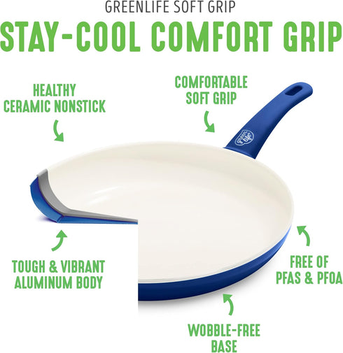 GreenLife Non Stick Fry Pan Set, 7" & 10", Non-Toxic PFAS-Free Ceramic Skillets, Blue