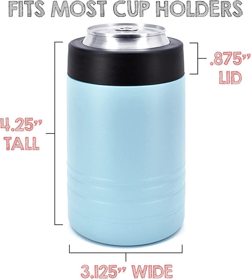 4-in-1 Double Wall Stainless Steel 12 oz Vacuum Insulated Can or Bottle Cooler - Powder Coated Light Blue - Fits 16 oz