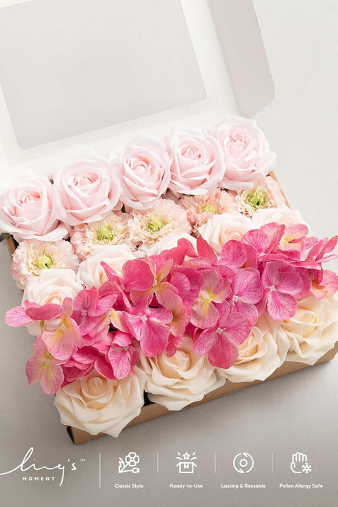 24pcs Ling's Moment Artificial Flowers Fake Silk Hydrangea Faux Peony Foam Roses Combo for DIY Wedding Bouquet