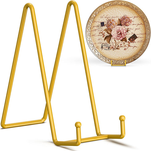 TR-LIFE 4 Pack 10 Inch Gold Large Plate Stands for Display, Metal Picture Frame Holder + Small Easels
