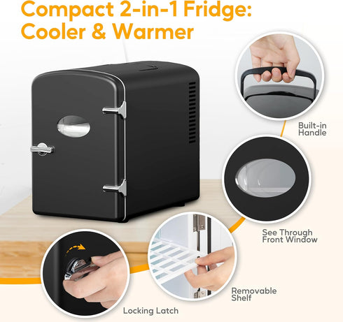 HealSmart Portable Mini Fridge, 6 Liter 9 Can Cooler and Warmer Compact Refrigerators with Observation Window,