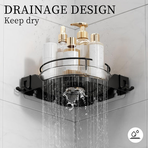 nohozi 360Rotating Caddy(2-Pack), Corner Shower No-Drill Adhesive Shower Shelf Organizer with Hooks, Lazy Susan