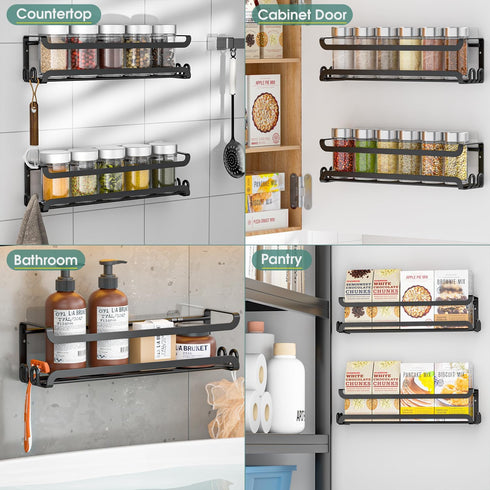2 Pack 8 2 PACK) LUCYCAZ Wall Mounted Spice Rack with Hooks, Spice Organizer Shelf for Stove Cabinet Pantry Door,Screw