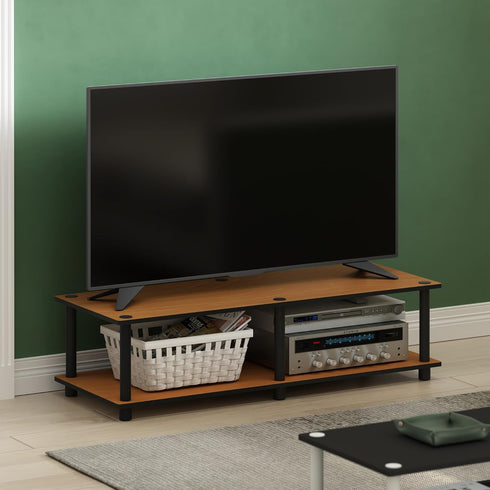 Furinno Just No Tools Wide Television Stand, Light Cherry with Black Tube