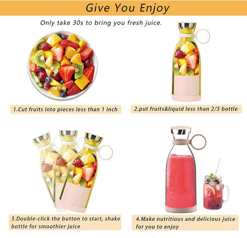 OTPEIR Personal Size Blender, Portable Battery Powered USB Blender (Pink)