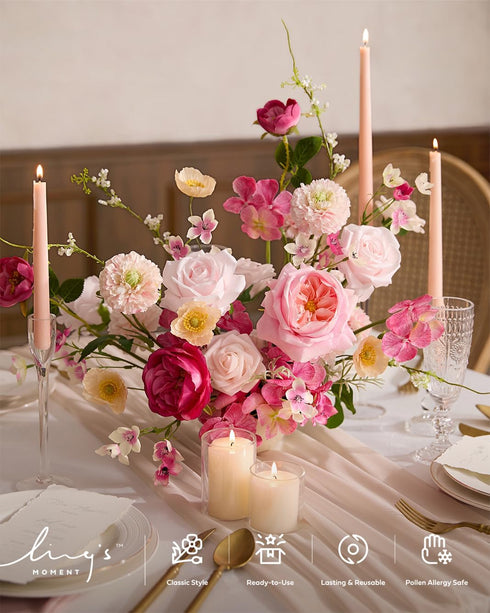 24pcs Ling's Moment Artificial Flowers Fake Silk Hydrangea Faux Peony Foam Roses Combo for DIY Wedding Bouquet