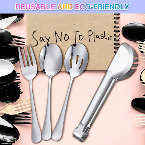 Patelai 15 Pieces Stainless Steel Serving Utensils Set, 8.7" Large Serving Spoons, Slotted Spoon, 9" Serving Forks for