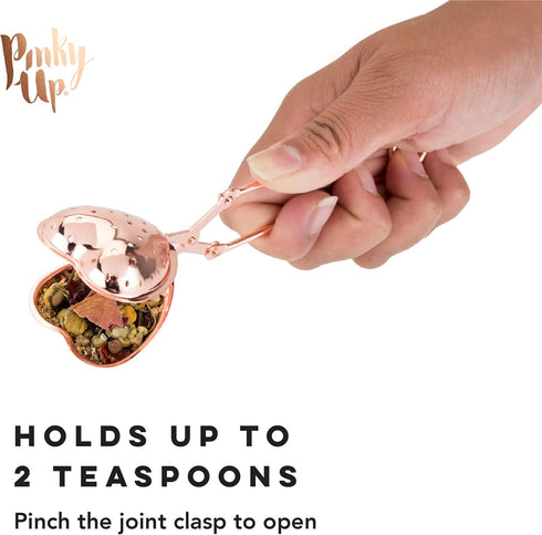 Pinky Up Heart Shaped Tea Ball, Reusable Loose Leaf Tea Infuser, Stainless Steel, Rose Gold