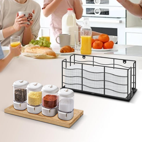 Metal Paper Towel Dispenser with Wood Lid, Wall Mounted & Countertop Tri-Fold Napkin Holder for Home Bathroom Kitchen