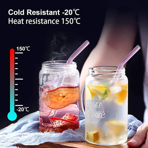 10 Pack Reusable Pink Glass Straws, 8" Shatter-Resistant Bent Drinking Straws with 2 Cleaning Brushes, Dishwasher Safe