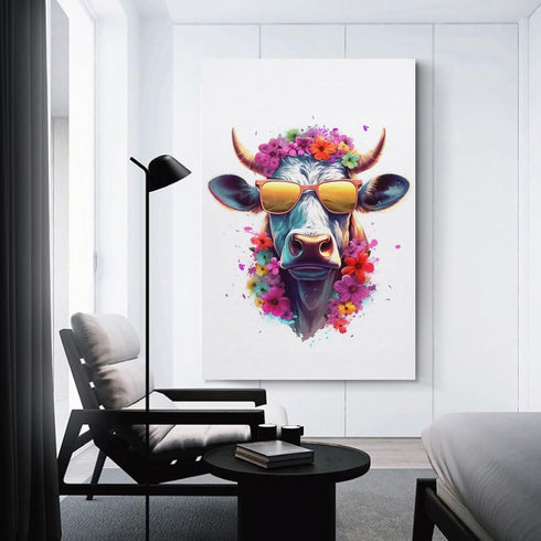 HHGaoArt Highland Cow Poster, Canvas Wall Art Animal Picture for Nursery and Kitchen Room (16x24inch-Unframed)