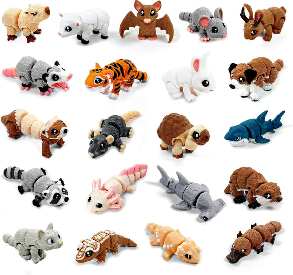 21 Pcs Mini 3D Printed Animal Statues - Movable Joints Realistic Collectible
