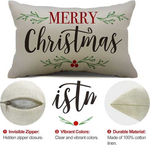 DFXSZ Merry Christmas Pillow Covers, Holly Berries Lumbar Pillowcase 12x20 Inch for Home Decoration