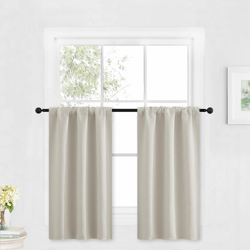 RYB HOME Blackout Short Cafe Curtains, Privacy Light Block Small Window Curtains, W 29 x L 36 inches, Natural, 2 Panels