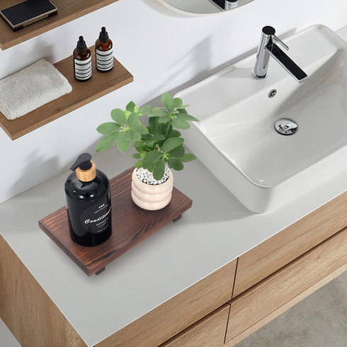 Small Kitchen Sink Soap Tray for Counter Bathroom Vanity Tray Wooden Risers for Kitchen Countertop Decor Dish Soap Dispenser Farmhouse Wood Pedestal Bathroom Organizer Accessories Decorative Tray